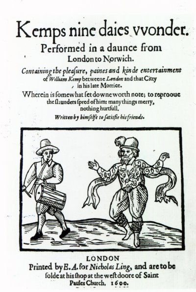 Page de titre de Nine Days Wonder de William Kemp, publié en 1600 - English School