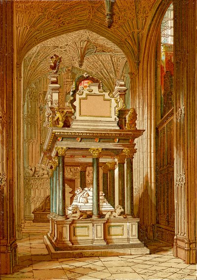 Tombe de la Reine Elizabeth, Abbaye de Westminster (gravure en couleur) - English School