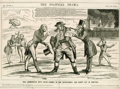 Incendie de la tour de Londres, 1841. Dessin humoristique - English School