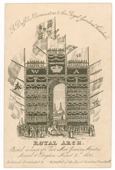 Carte de visite pour R Duffell, illuminateurs des jardins royaux de Vauxhall - English School