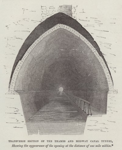 Section transversale du tunnel du canal de la Tamise et de la Medway (gravure) - English School