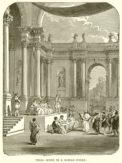Scène de procès dans un tribunal romain - English School