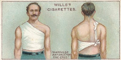 Bandage triangulaire pour la poitrine, no. 37 de la série Premiers Secours des cartes de cigarettes Willss, 1913 - English School