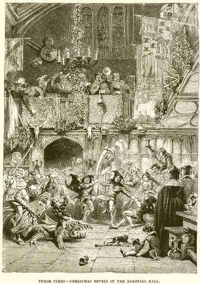 Époque Tudor - Réjouissances de Noël dans le hall baronnial - English School