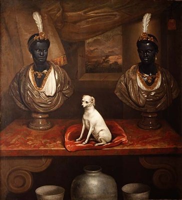 Deux bustes de Maures et un terrier, vers 1720 - English School