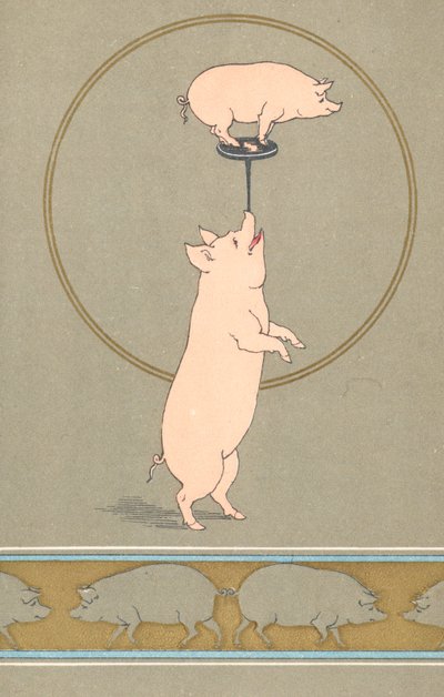 Deux cochons anthropomorphes se produisant dans un cirque - English School