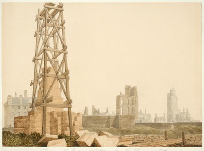 Prieuré et phare de Tynemouth depuis le mémorial de Collingwood - English School