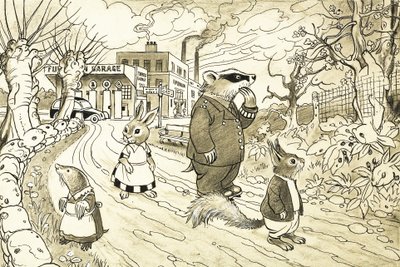 Animaux de dessin animé non identifiés, y compris écureuil, blaireau, taupe et lapin - English School