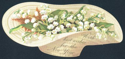 Bonnet renversé rempli de fleurs, Carte de Nouvel An - English School