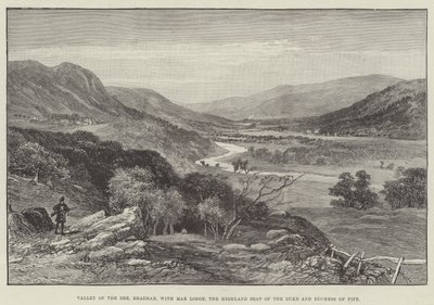 Vallée de la Dee, Braemar, avec Mar Lodge, la résidence des Highlands du duc et de la duchesse de Fife (gravure) - English School