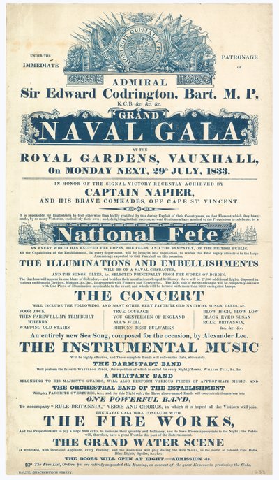 Jardins de Vauxhall, Grand Gala Naval, Amiral Sir Edward Codrington - English School