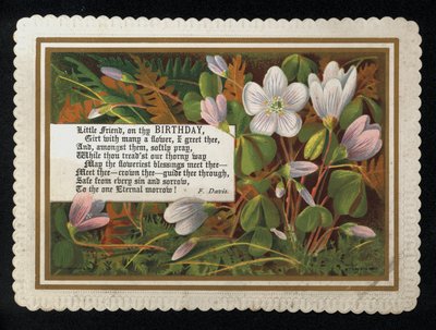 Vers de F Davis et fleurs, carte de vœux d