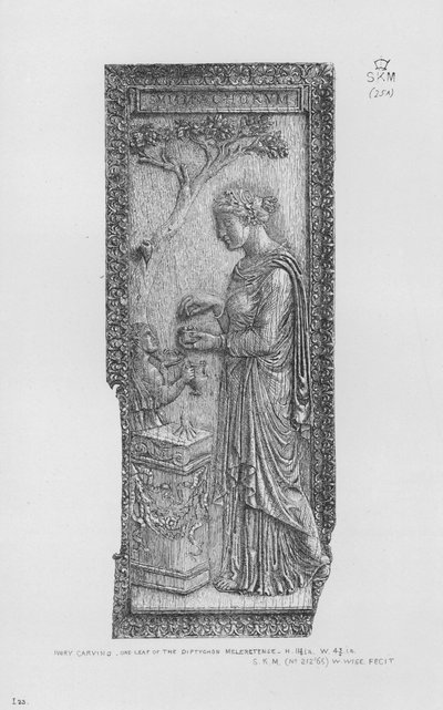 Musée Victoria et Albert : Sculpture en ivoire, une feuille du Diptychon Meleretense (gravure) - English School