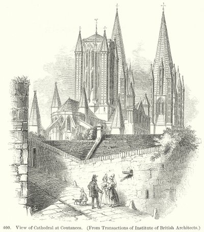 Vue de la cathédrale de Coutances (gravure) - English School