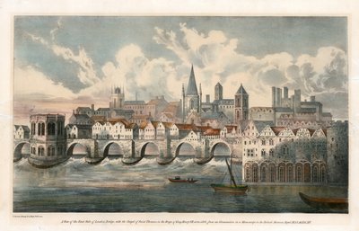 Vue du côté est du vieux pont de Londres depuis BM Royal MSS - English School