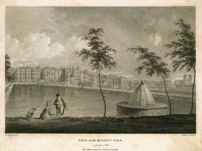Vue de la promenade de la Reine dans le Green Park - English School