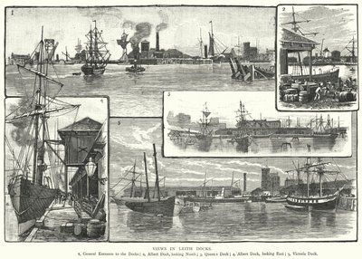 Vues sur les docks de Leith (gravure) - English School