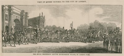 Visite de la reine Victoria à la City de Londres, quittant Buckingham Palace - English School