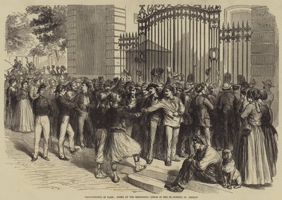 Volontariat à Paris, scène au bureau de recrutement de Saint-Dominique, Saint-Germain (gravure) - English School