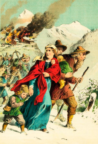 Les Vaudois fuyant le village en flammes - English School