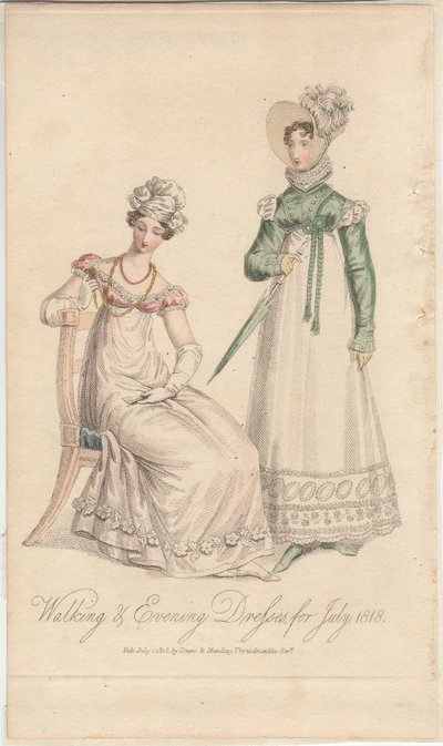 Robes de marche et de soirée pour juillet 1818, publiées par Dean & Munday - English School