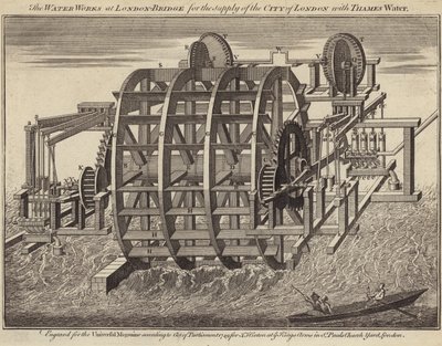 Travaux hydrauliques au pont de Londres (gravure) - English School