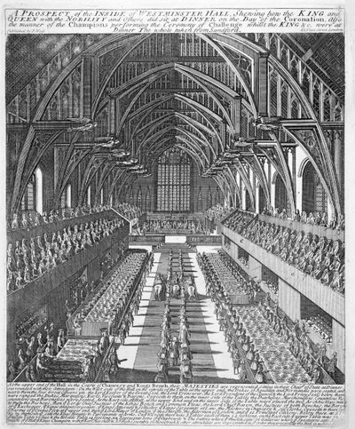 Westminster Hall pendant les célébrations après le couronnement de Jacques II, 23 avril 1685 - English School