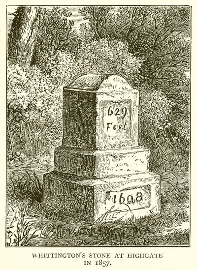La pierre de Whittington à Highgate en 1857 - English School