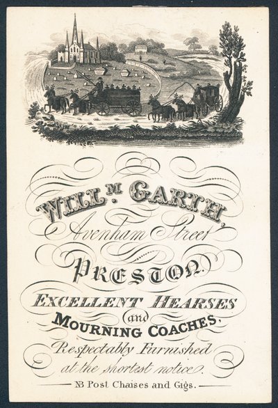 William Garth, fournisseur de corbillards et voitures de deuil, carte de visite - English School