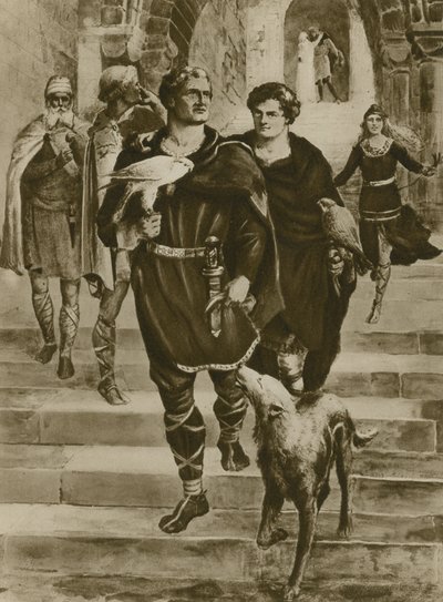 Guillaume le Conquérant part à la chasse au faucon (gravure) - English School