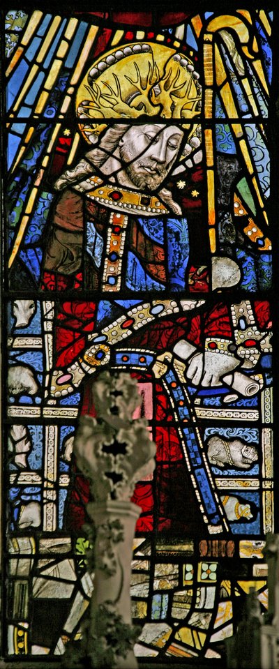 Fenêtre Ew représentant le Christ (figure composite) - avec des bijoux de verre coloré incrusté - English School