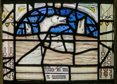 Fenêtre N3 représentant les Quinze Derniers Jours du Monde (la fenêtre du Pryke de Conscience) : Poissons et monstres marins crient - English School