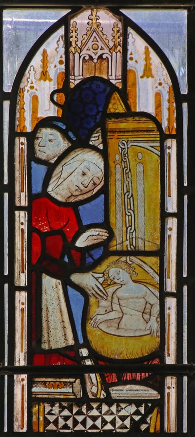 Fenêtre w2 représentant Saint Nicolas : un enfant est laissé à bouillir pendant qu