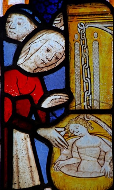 Fenêtre w2 représentant Saint Nicolas : un enfant est laissé à bouillir pendant qu