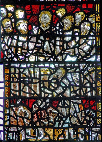 Fenêtre w3 représentant la Cène - Judas est inhabituellement au premier plan - English School