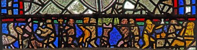 Fenêtre w40 représentant un panneau de bordure avec les funérailles des singes - English School