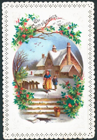 Femme et garçon marchant dans la neige - English School