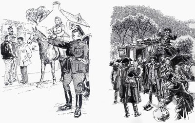 Femme à cheval avec officier et bandits de grand chemin - English School