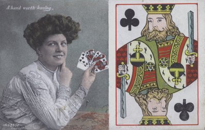 Femme avec des cartes à jouer et le Roi de Trèfle - English School