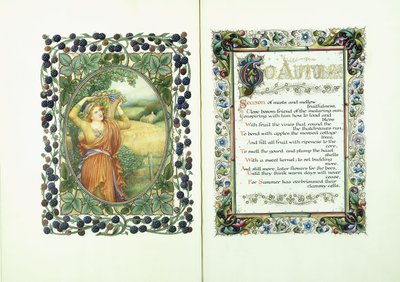 Femme avec le panier de récolte (verso) et manuscrit enluminé avec des vers de 