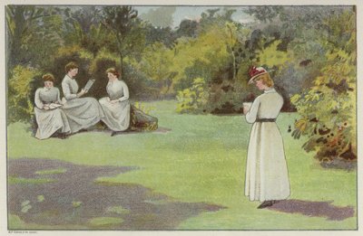 Femmes se relaxant dans un coin tranquille de Bournville, Birmingham - English School