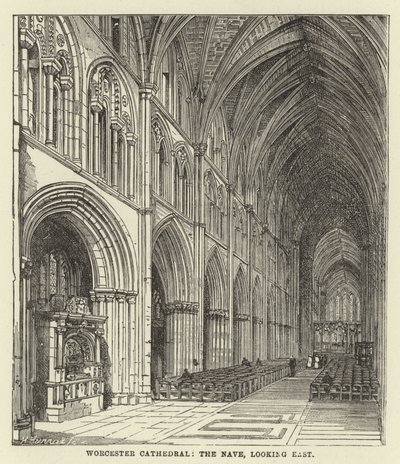 Cathédrale de Worcester, la nef, vue vers l
