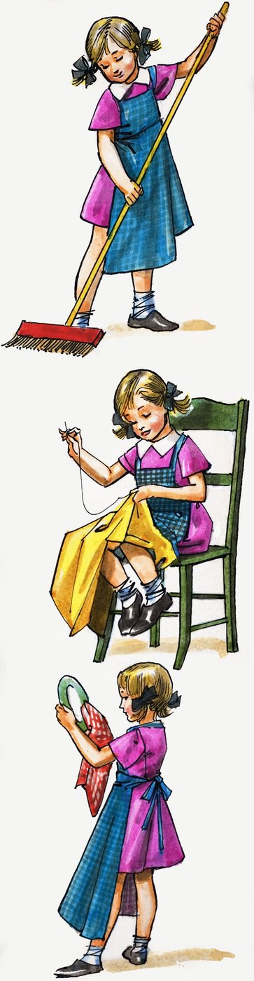 Jeune fille nettoyant et rangeant - English School
