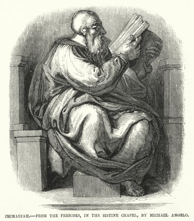 Zacharie, des fresques de la Chapelle Sixtine, par Michel-Ange (gravure) - English School