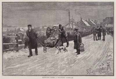 Un mineur de charbon blessé au travail ramené chez lui (lithographie) - Enoch Ward