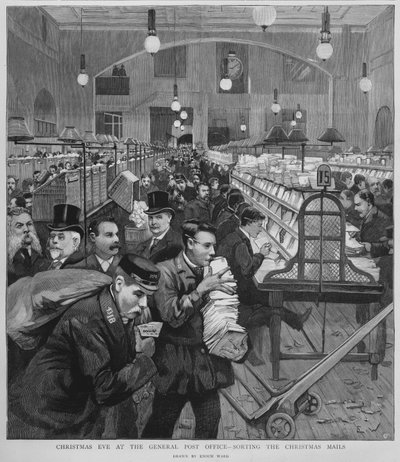 Tri du courrier de Noël au bureau de poste général de Londres, veille de Noël - Enoch Ward