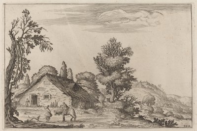 Paysage avec un voyageur devant un cottage - Ercole Bazicaluva
