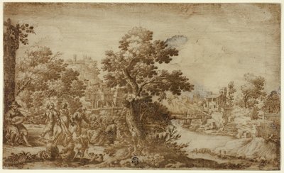 Paysage avec danseurs et musiciens - Ercole Bazzicaluva