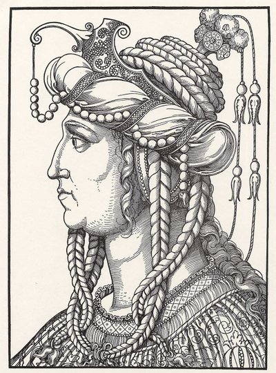 Portrait de la sultane Roxelane (Russelazie (la Ruthénienne), ou Hurrem (née Anastasia Lisovska, vers 1500-1558) épouse du sultan Soliman le Magnifique. Gravure sur bois de Erhard Schoen (1491-1592) vers 1532 Herzogliches Museum Gotha - Erhard Schon