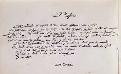 Page de préface manuscrite de partition avec dessins - Erik Satie